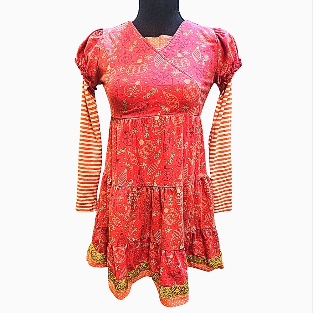 Matilda Jane Persephone Dress Tiered Pink Ornaments Christmas Striped Design